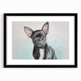 Chihuahua wall art design framed in black with a mat, showcasing a playful illustration of a cute Chihuahua, perfect for dog lovers and home decor enthusiasts.