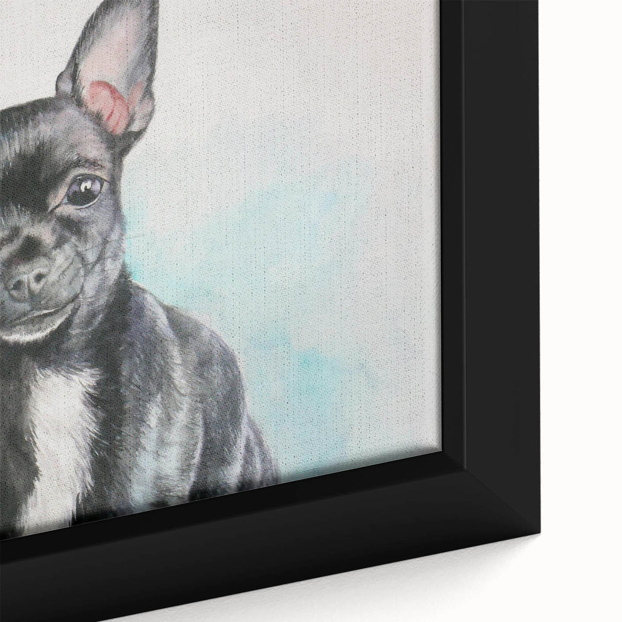 Charming close-up of a framed canvas wall art featuring a stylized Chihuahua design, showcasing vibrant colors and intricate details that enhance any pet lover's decor.