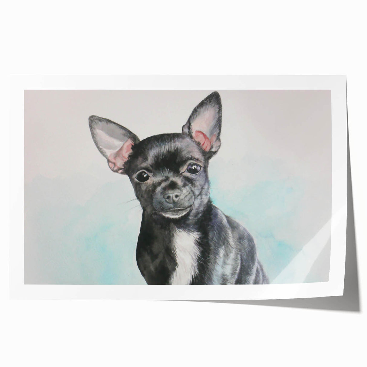 Charming wall art print showcasing a whimsical Chihuahua design, featuring vibrant colors and intricate details, ideal for dog lovers and home decor enthusiasts.