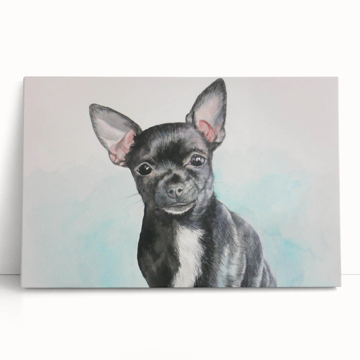 Chihuahua-themed stretched canvas wall art showcasing a playful dog design, featuring vibrant colors and a modern aesthetic, perfect for pet lovers' home decor.