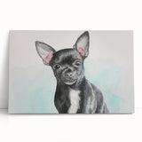 Chihuahua-themed stretched canvas wall art showcasing a playful dog design, featuring vibrant colors and a modern aesthetic, perfect for pet lovers' home decor.