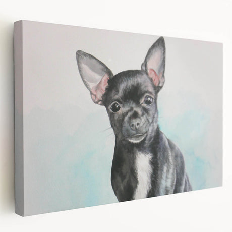 Chihuahua wall art design on stretched canvas, showcasing a colorful illustration of a playful Chihuahua against a vibrant background, perfect for dog lovers' decor.