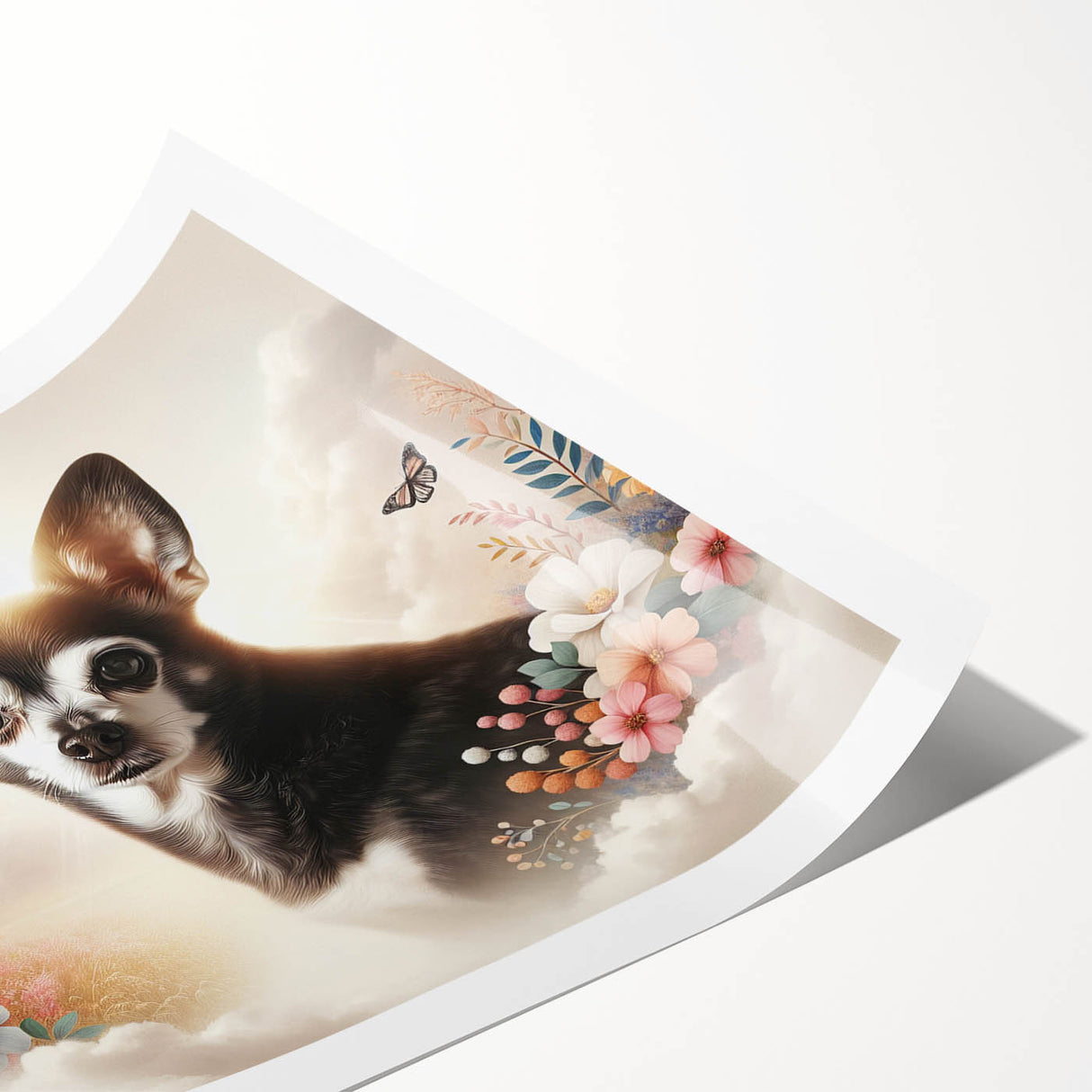 Charming rolled print of a Chihuahua design, showcasing vibrant colors and intricate details, perfect for dog lovers' wall art collection.