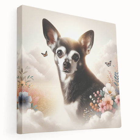 Charming wall art featuring a colorful Chihuahua design on stretched canvas, showcasing vibrant hues and playful details, perfect for dog lovers' decor.