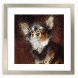 Chihuahua wall art design in a silver frame with matting, showcasing a charming illustration of the breed, ideal for dog lovers' home decor.