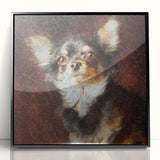 Framed wall art featuring a stylish black acrylic design of a Chihuahua, showcasing intricate details and vibrant colors, perfect for dog lovers' home decor.