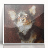 Framed wall art collection featuring a stylish Chihuahua design in vibrant colors, set against a white background, perfect for adding a playful touch to home decor.