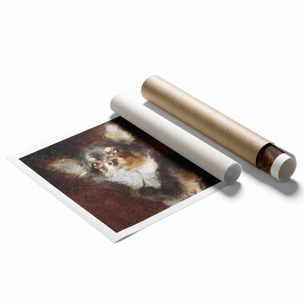 Charming rolled print showcasing a colorful Chihuahua wall art design featuring playful illustrations of Chihuahuas in various poses, ideal for pet lovers' home decor.