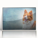Framed acrylic wall art featuring a beautifully illustrated collie dog design, set against a white background, ideal for dog lovers and home decor enthusiasts.