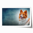 Collie dog-themed wall art print featuring a detailed illustration of a fluffy, playful collie against a vibrant background, perfect for pet lovers’ home decor.