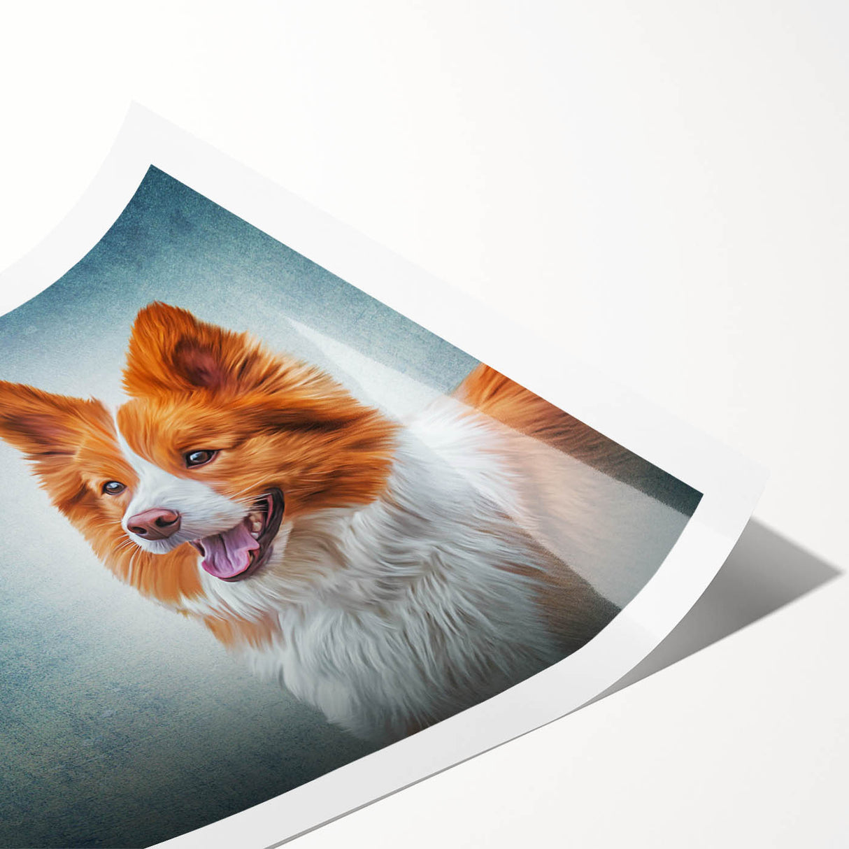 Collie dog-themed wall art print featuring an artistic design with vibrant colors, ideal for dog lovers and home decor, presented in a rolled format for easy framing.