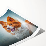 Collie dog-themed wall art print featuring an artistic design with vibrant colors, ideal for dog lovers and home decor, presented in a rolled format for easy framing.
