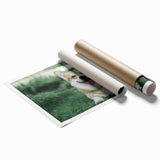 Corgi-themed wall art design featuring playful corgis in vibrant colors, rolled and ready for display, perfect for dog lovers and home decor enthusiasts.