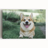 Vibrant stretched canvas wall art depicting a playful Corgi design, showcasing the dog's distinctive features and colors, perfect for pet lovers' home decor.