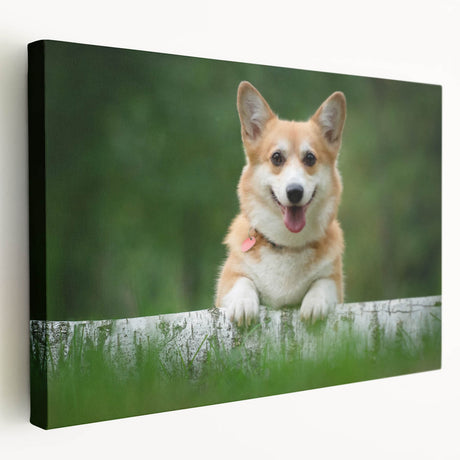 Corgi-themed stretched canvas wall art showcasing a playful corgi design in vibrant colors, ideal for dog lovers seeking unique home decor.