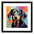 Dachshund wall art collection featuring a stylish black frame with mat, showcasing a whimsical design perfect for dog lovers and home decor enthusiasts.