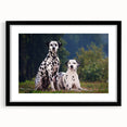 Framed wall art featuring a stylish Dalmatian design with a black mat, showcasing a contemporary aesthetic ideal for dog lovers' home decor.
