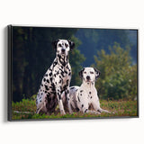 Framed canvas wall art featuring a stylish Dalmatian design in black and white, showcasing the dog’s unique spots and elegance, perfect for pet lovers' decor.