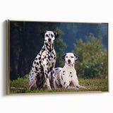 Framed wall art featuring a stylish Dalmatian design on canvas, showcasing a gold frame and a side view that highlights its modern aesthetic for pet lovers.