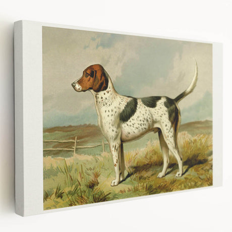 Stretched canvas wall art depicting a vibrant Dalmatian design, showcasing its distinctive spotted pattern in a stylish side view, perfect for dog lovers' decor.