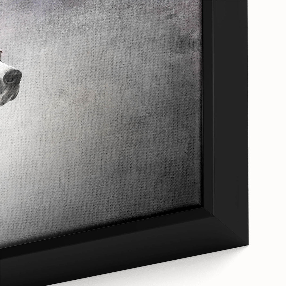 Close-up of a framed canvas featuring a vibrant Dalmatian design with intricate details, showcasing the playful spirit of dogs in a modern home decor setting.