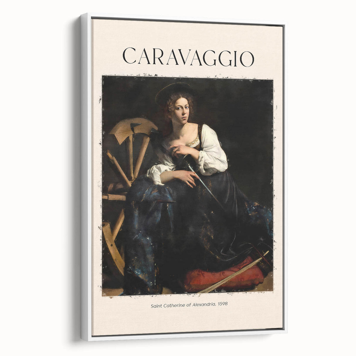 Framed canvas featuring a Caravaggio-inspired landscape painting in muted earth tones, ideal for bedroom wall art.
