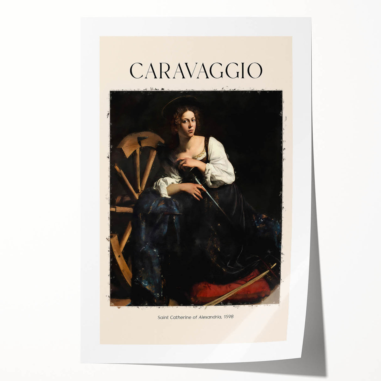 Extra large rolled canvas print depicting a Caravaggio-inspired floral design in dark, muted tones.