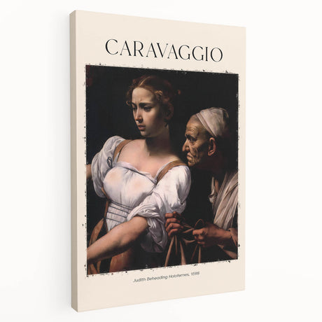 Side view of a stretched canvas featuring Caravaggio-inspired artwork in dark and rich hues, suitable for kitchen wall art.