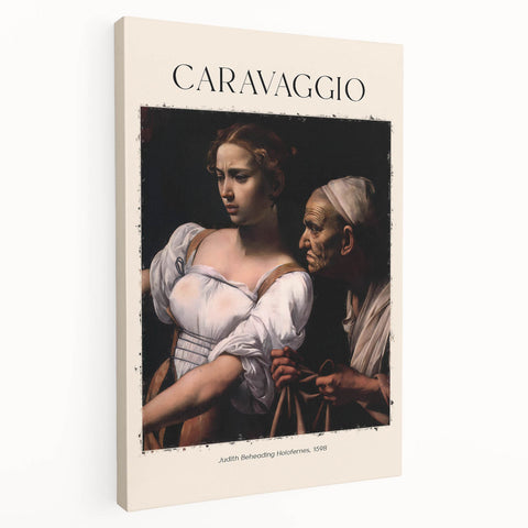 Side view of a stretched canvas featuring Caravaggio-inspired artwork in dark and rich hues, suitable for kitchen wall art.