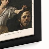 Close-up of extra large framed canvas featuring textured, colorful art depicting Caravaggio's design.