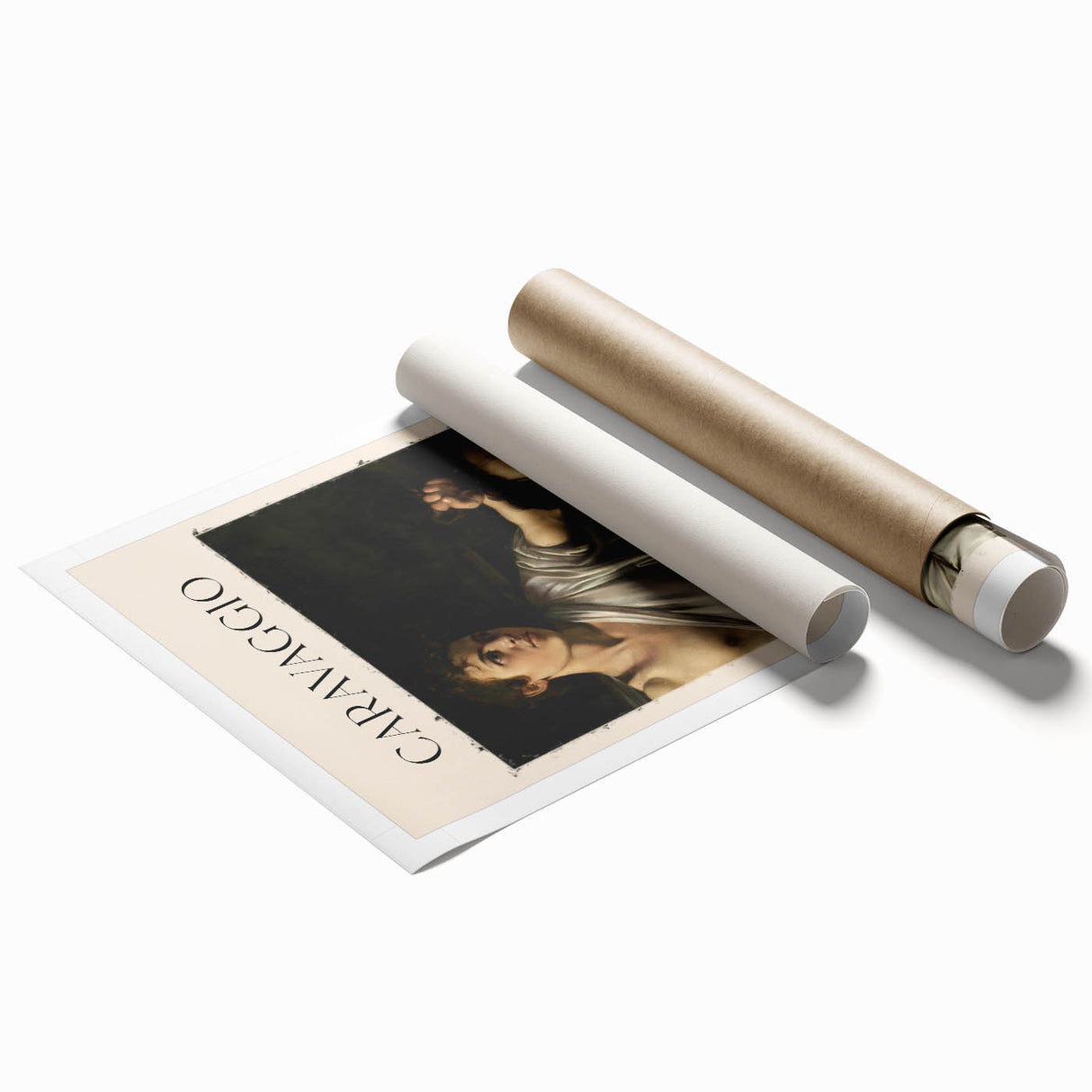 Extra large rolled print of Caravaggio-inspired floral art in muted earth tones, suitable for classy bathroom wall art.