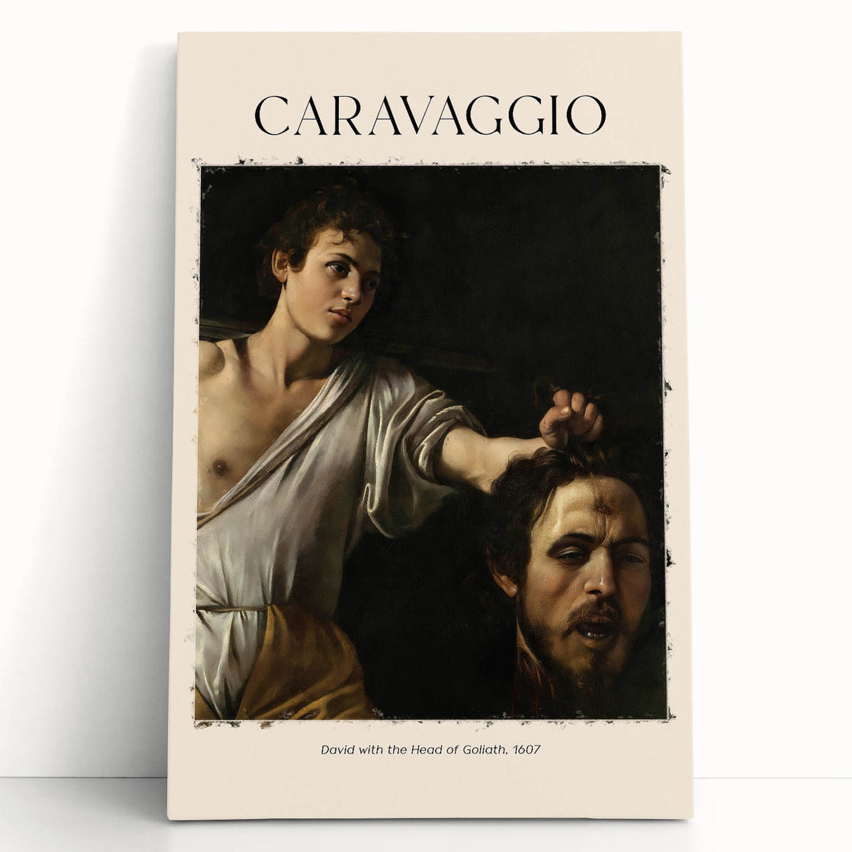 Black and white print of Caravaggio's painting on stretched canvas, suitable for kitchen wall art or bedroom.