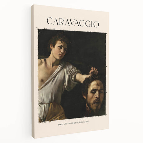 Side view of a large stretched canvas featuring a Caravaggio-inspired design, suitable for kitchen wall art.