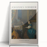 Mid-century modernist art print of Johannes Vermeer's work in a white acrylic frame, ideal for nursery wall art.