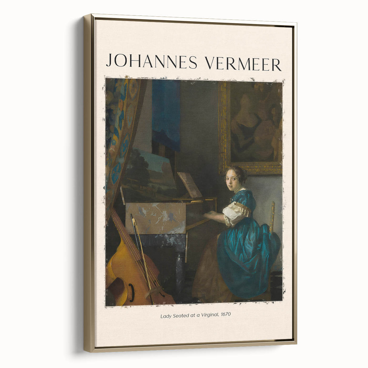 Framed canvas of a Johannes Vermeer-inspired landscape art painting.