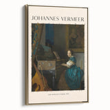 Framed canvas of a Johannes Vermeer-inspired landscape art painting.