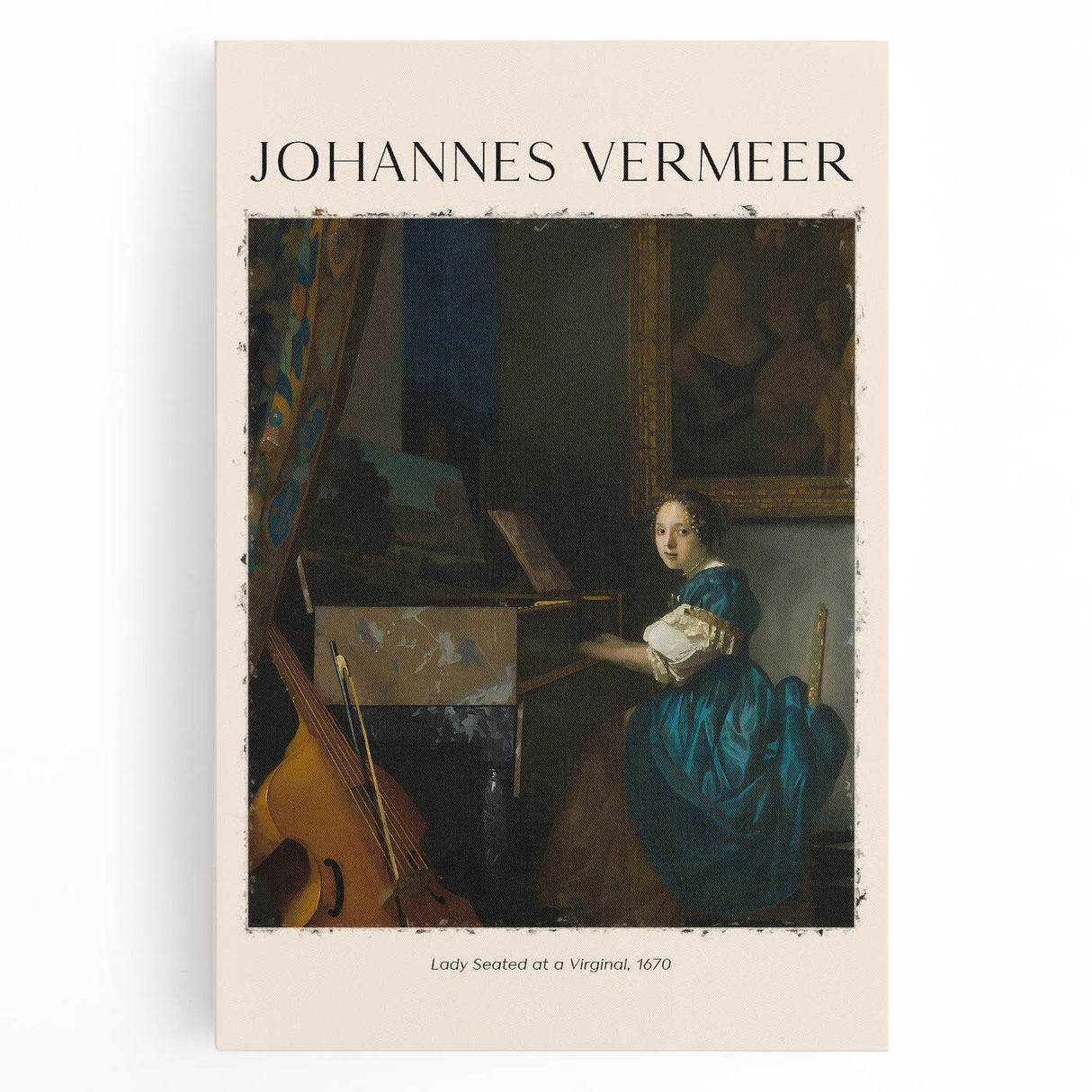Black and white print of Johannes Vermeer's painting on stretched canvas, suited for kitchen wall art.