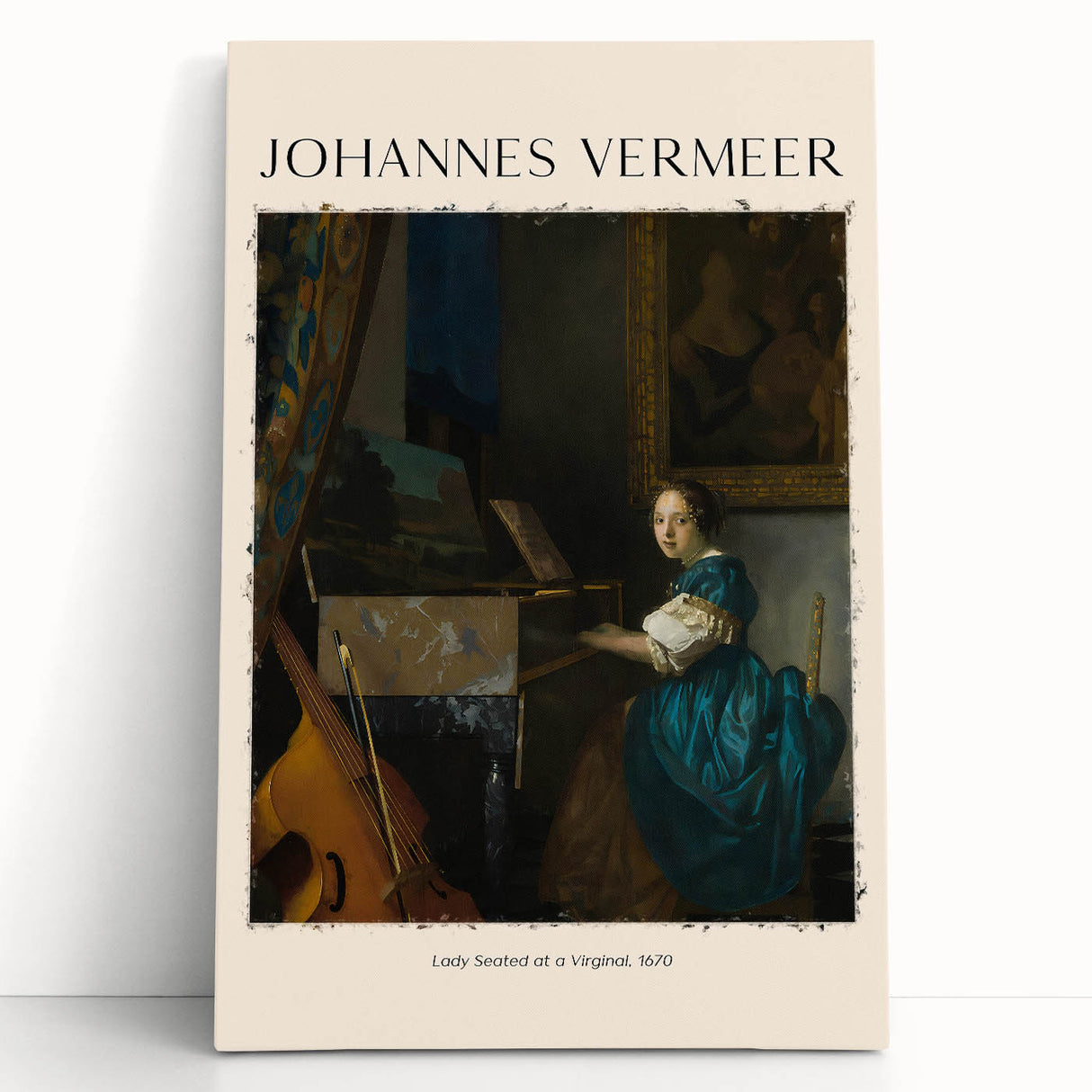 Black and white print of Johannes Vermeer's artwork on stretched canvas, ideal for kitchen wall art.