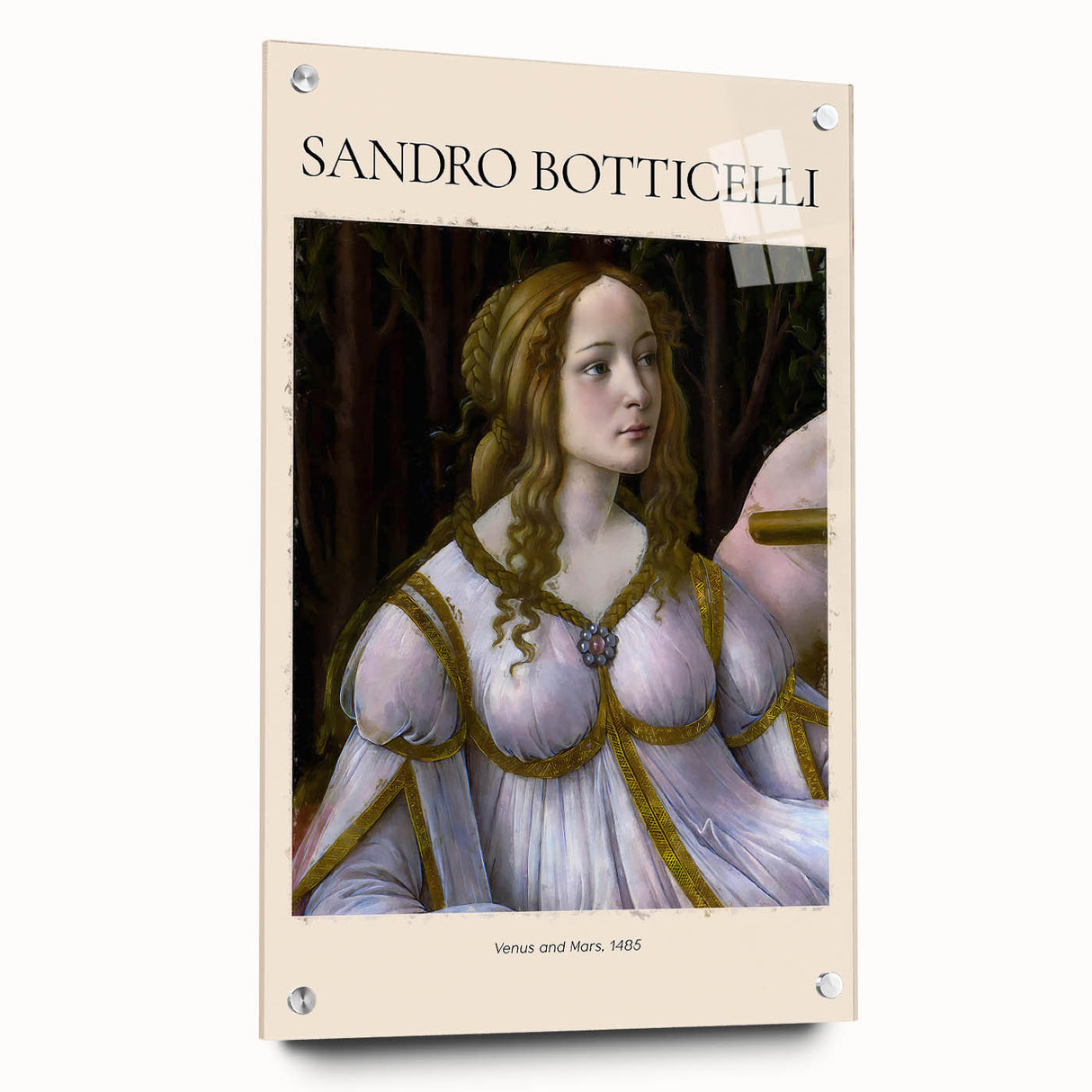 Acrylic glass print of Johannes Vermeer-inspired scene, featuring soft pastel tones, ideal for bedroom or dining room decor.
