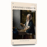 Acrylic print of Johannes Vermeer-inspired scene in soft blue and gray tones, suitable for bedroom or dining room decor.