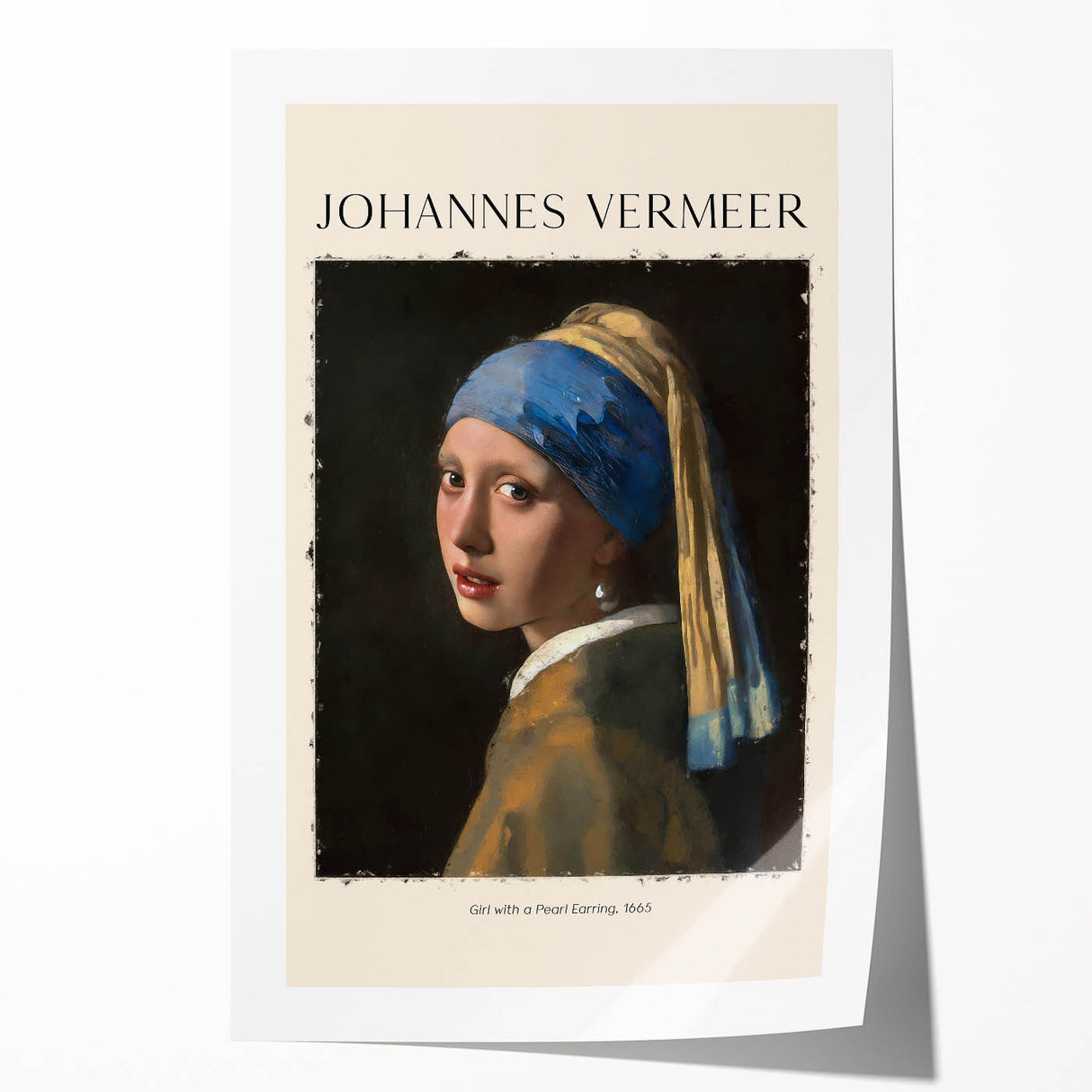 Rolled print of Johannes Vermeer's artwork featuring a detailed floral design in soft pastel colors.