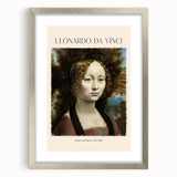 Abstract art print of Leonardo da Vinci in muted earth tones on a framed canvas, suitable for bedroom or dining room decor.