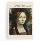 Black and white stretched canvas featuring a detailed sketch of Leonardo da Vinci, ideal for kitchen wall art.