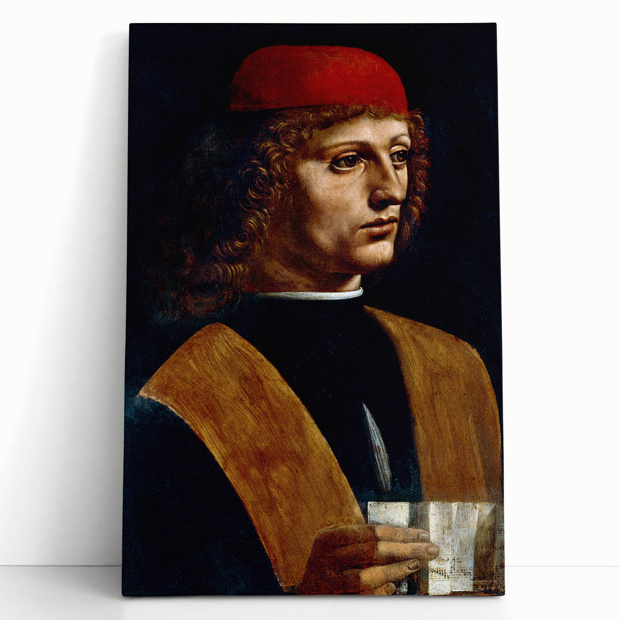 Black and white sketch of Leonardo da Vinci on stretched canvas, suitable as large kitchen or bedroom wall art.