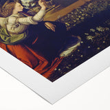Art deco poster of Leonardo da Vinci on rolled canvas, featuring muted earth tones.