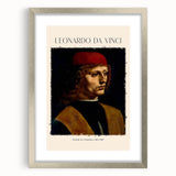 Abstract art print of a monochrome Leonardo da Vinci sketch in a silver frame, ideal for dining room or bedroom decor.