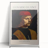 Leonardo da Vinci-themed large art print in a white acrylic frame, featuring mid-century modernist style.