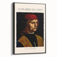Black and white framed canvas of a Leonardo da Vinci landscape, ideal for bedroom wall art.