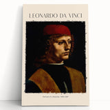 Black and white print of Leonardo da Vinci's artwork on stretched canvas, ideal for kitchen wall art or bedroom decor.