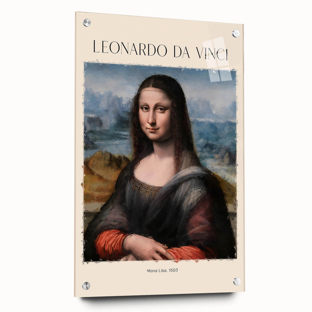 Acrylic print of a Leonardo da Vinci-inspired design featuring soft earth tones, ideal for dining room decor.